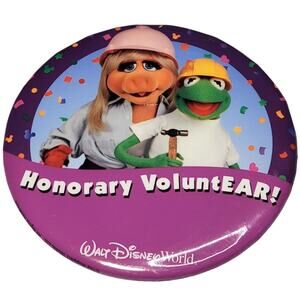 Disney World Honorary VoluntEAR Button Pin Muppets Kermit Frog Miss Piggy